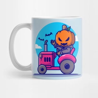 Cute Pumpkin Vampire Driving Tractor Cartoon Mug